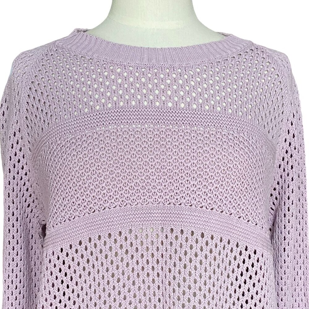Prana Onward Open Knit Pointelle Sweater Lavender Purple Crochet Organic Cotton - Picture 2 of 14
